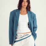 Maggie Marilyn Silk Scarf in Sail Boats - side view