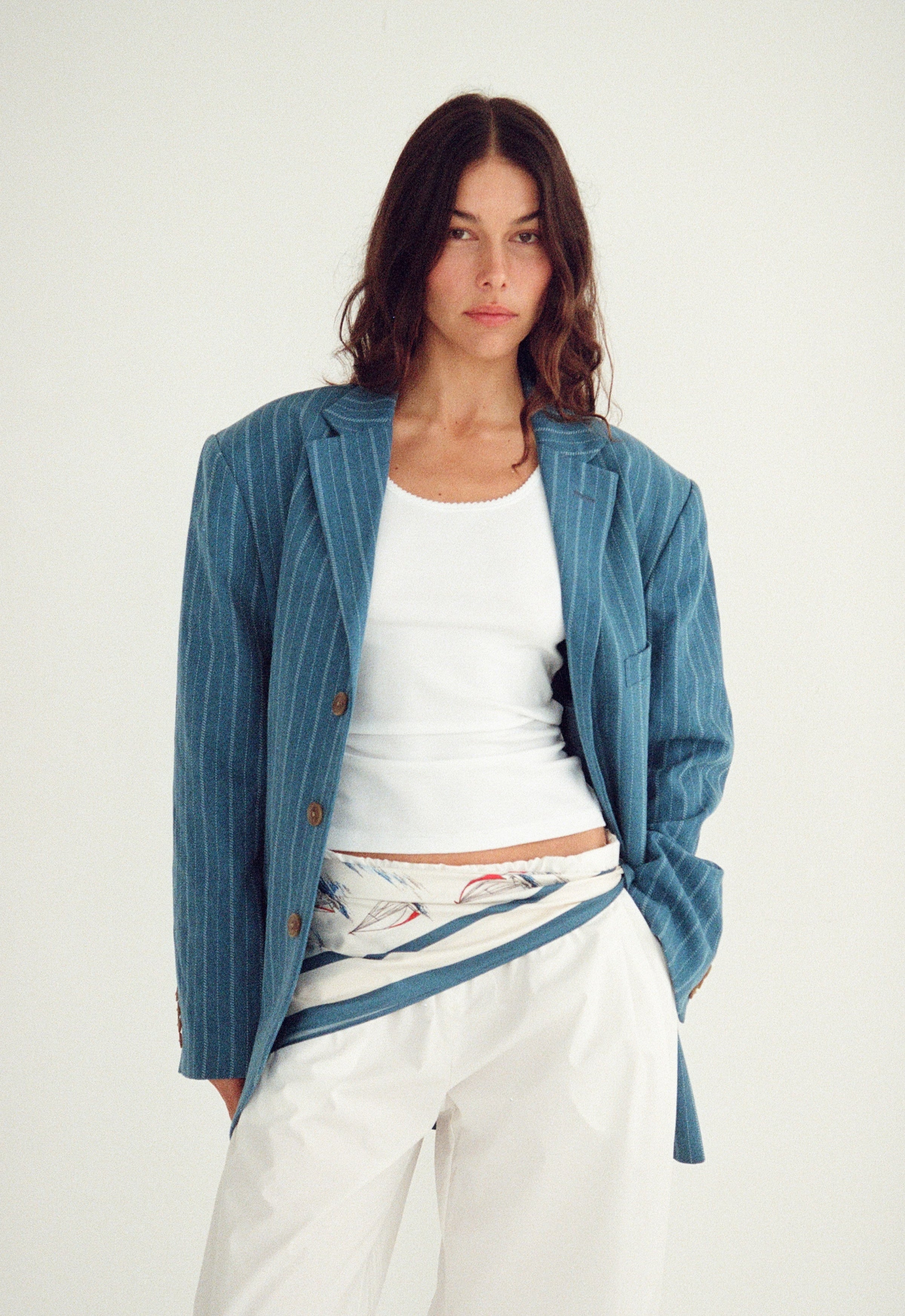 Maggie Marilyn Silk Scarf in Sail Boats - side view