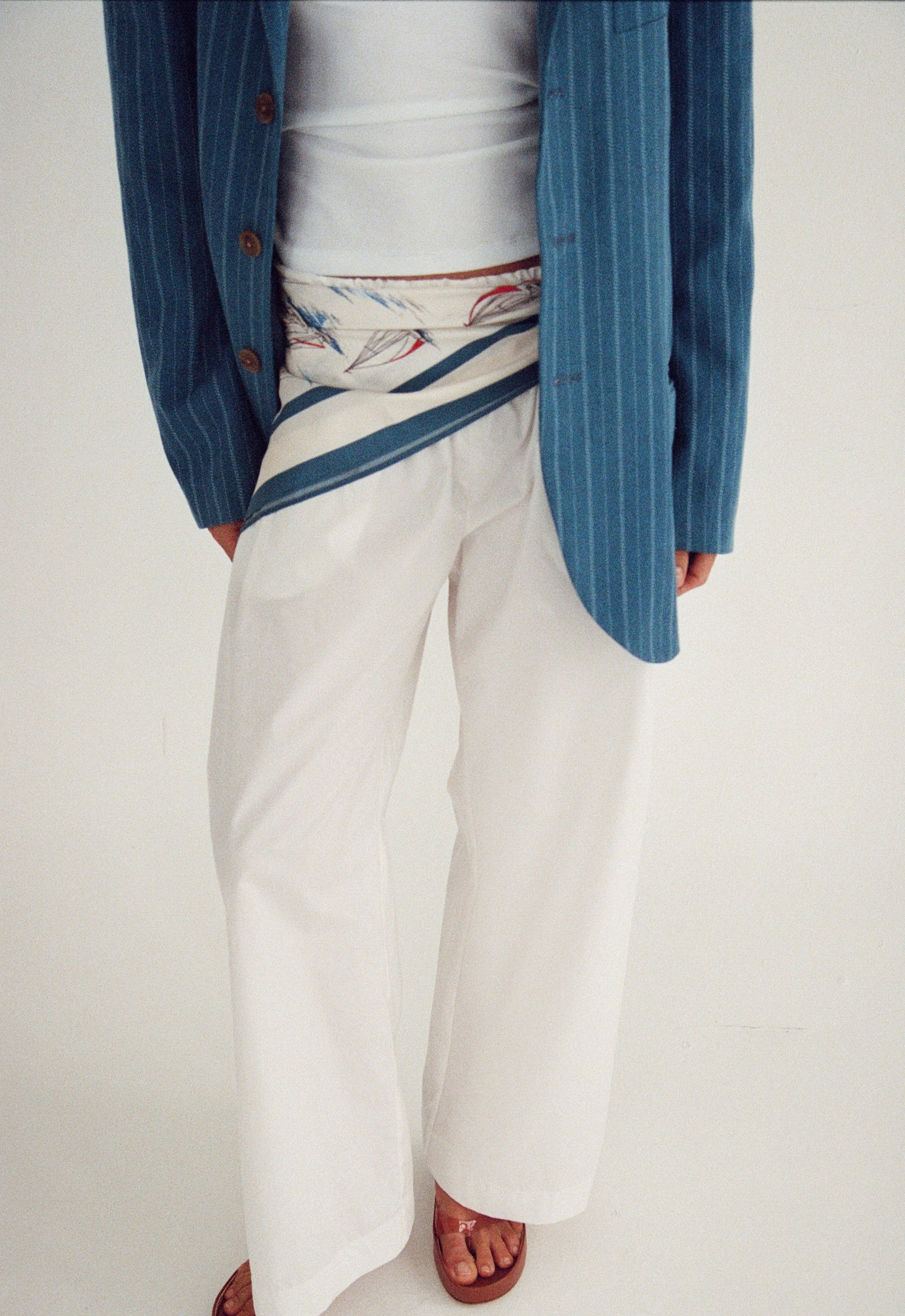 Maggie Marilyn Silk Scarf in Sail Boats - detail view