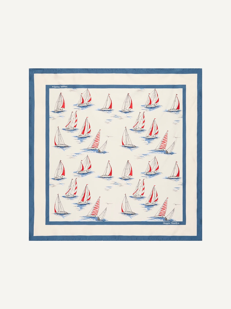 Maggie Marilyn Silk Scarf in Sail Boats
