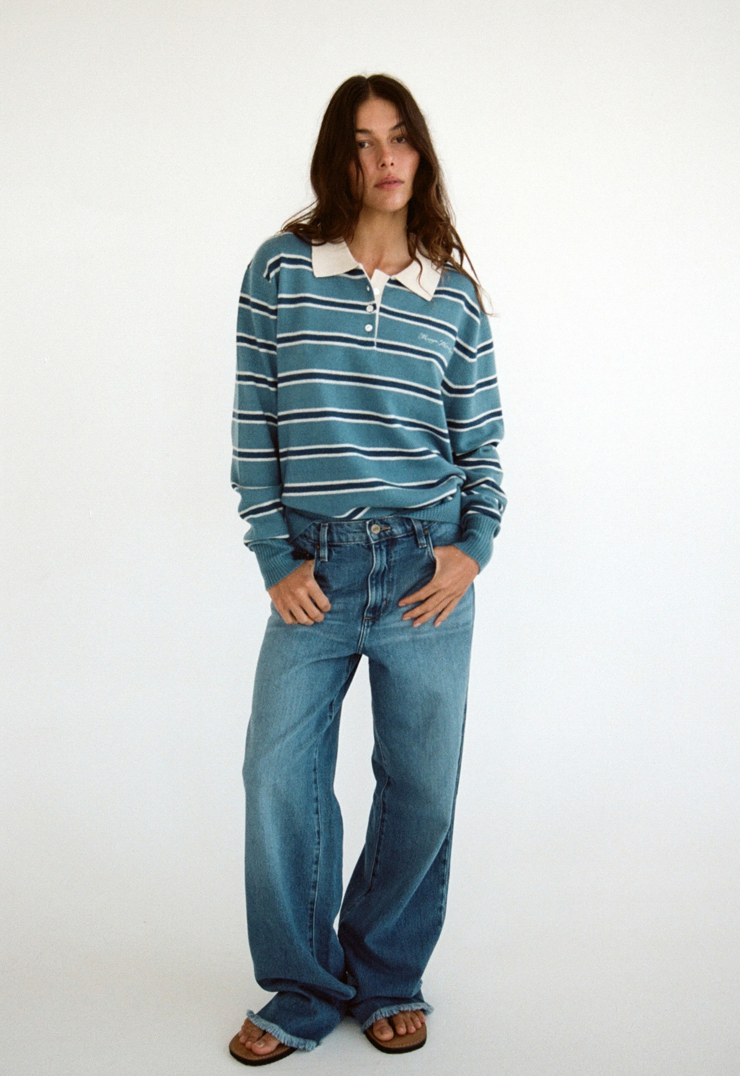 Maggie Marilyn This Must Be The Place Sweater in Vintage Navy Stripe - side view