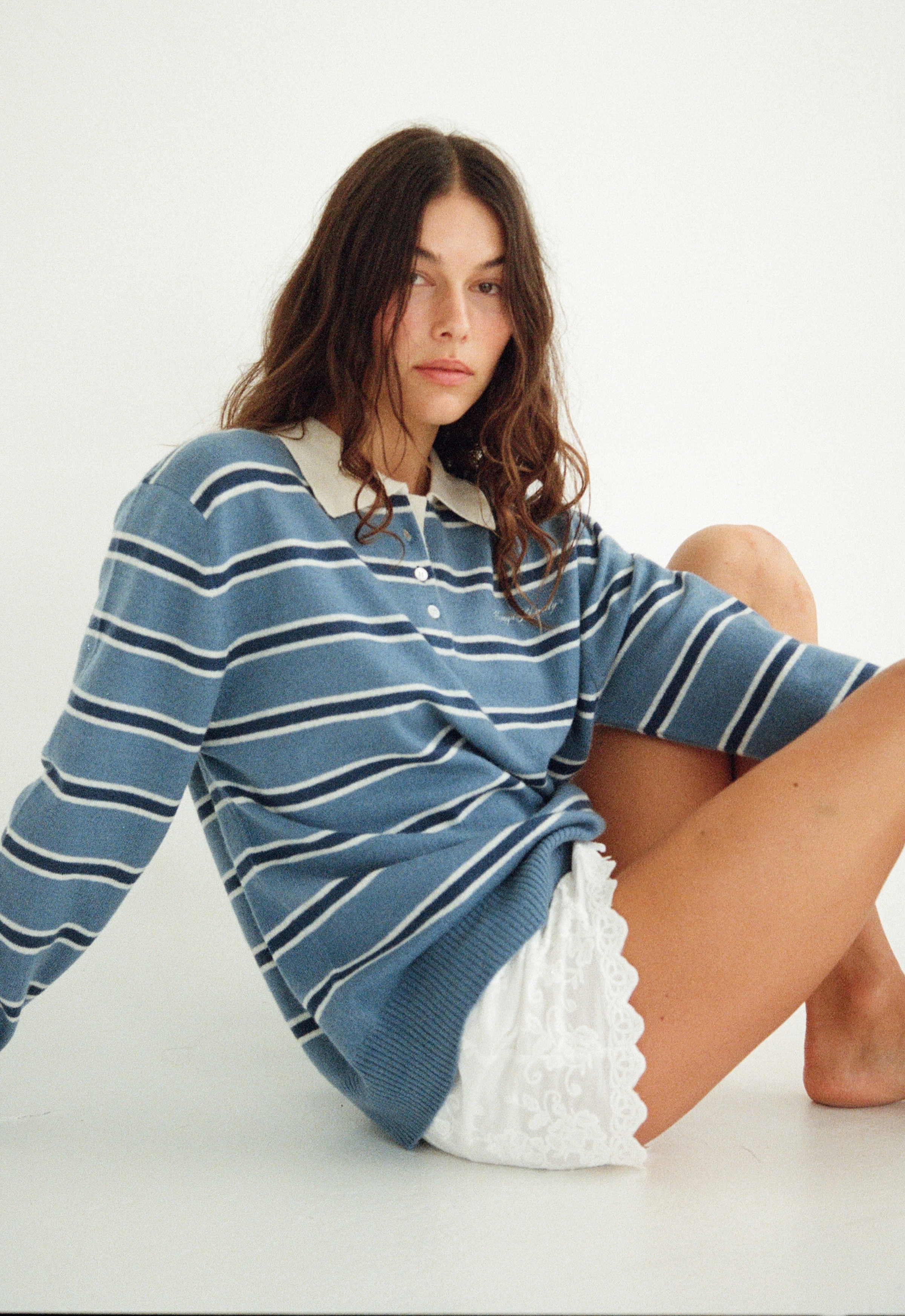 Maggie Marilyn This Must Be The Place Sweater in Vintage Navy Stripe - styled look