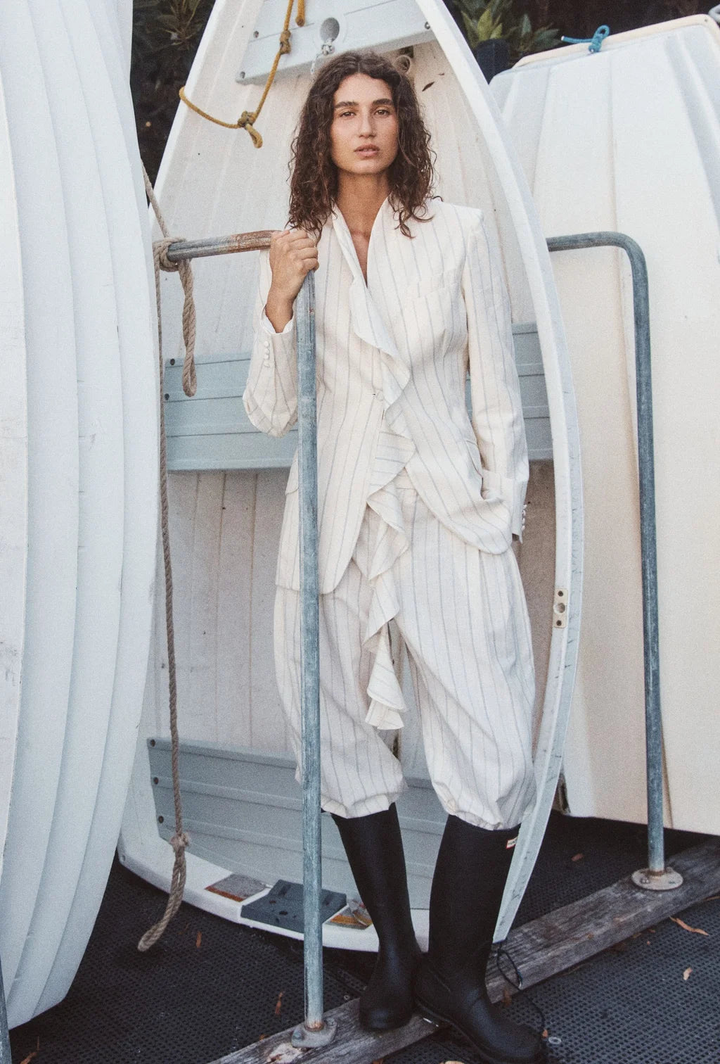 Maggie Marilyn Love Is The Compass Blazer in Midnight Navy and Cream Milk Stripe