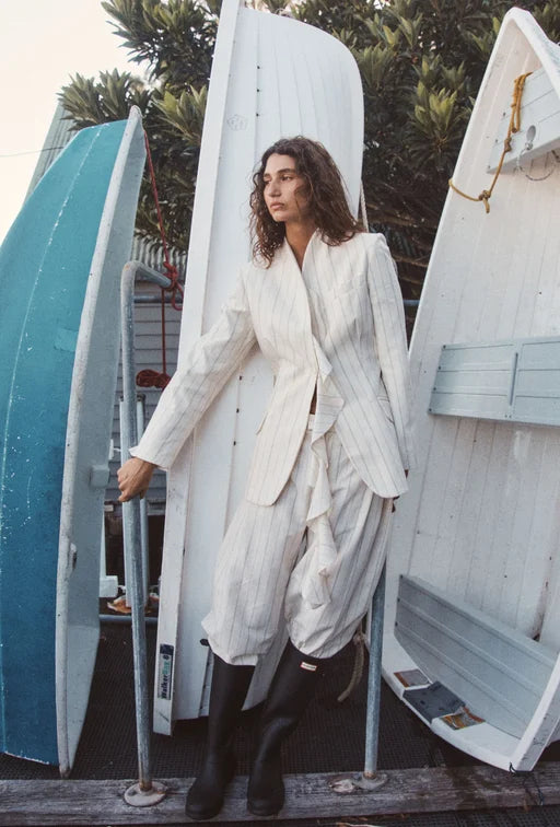 Maggie Marilyn Love Is The Compass Blazer in Midnight Navy and Cream Milk Stripe