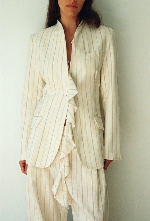 Maggie Marilyn Love Is The Compass Blazer in Midnight Navy and Cream Milk Stripe