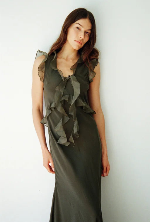 Maggie Marilyn Weak In The Knees Dress Driftwood Green Khaki Olive