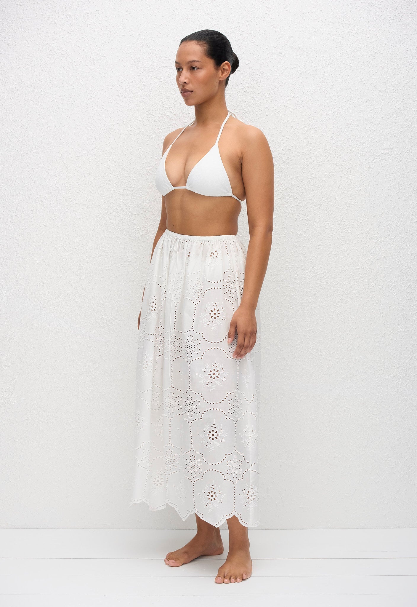 Matteau Broderie Midi Skirt in White - styled look