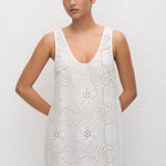 Matteau Broderie Tank Mini Dress in White - detail view