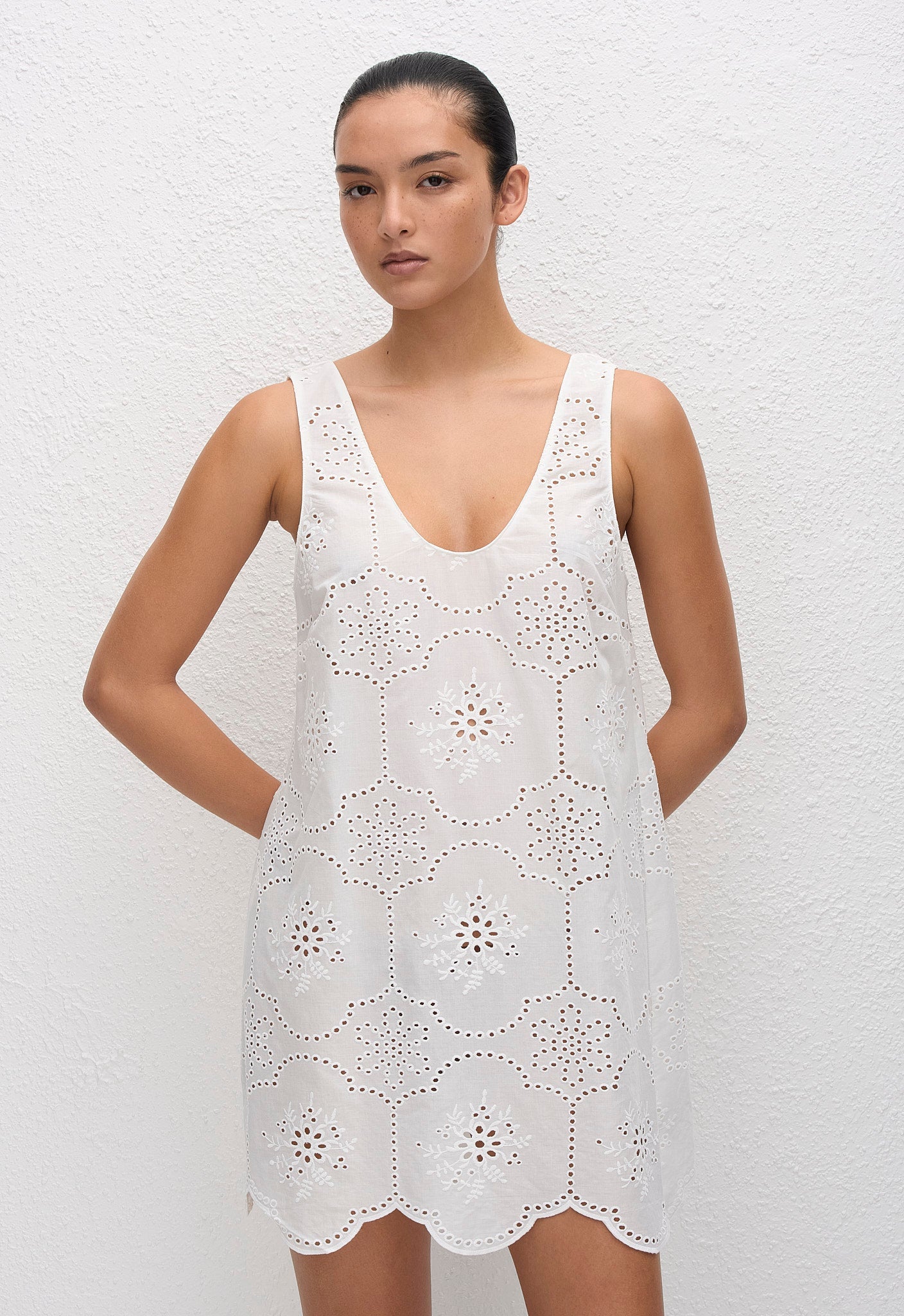 Matteau Broderie Tank Mini Dress in White - detail view