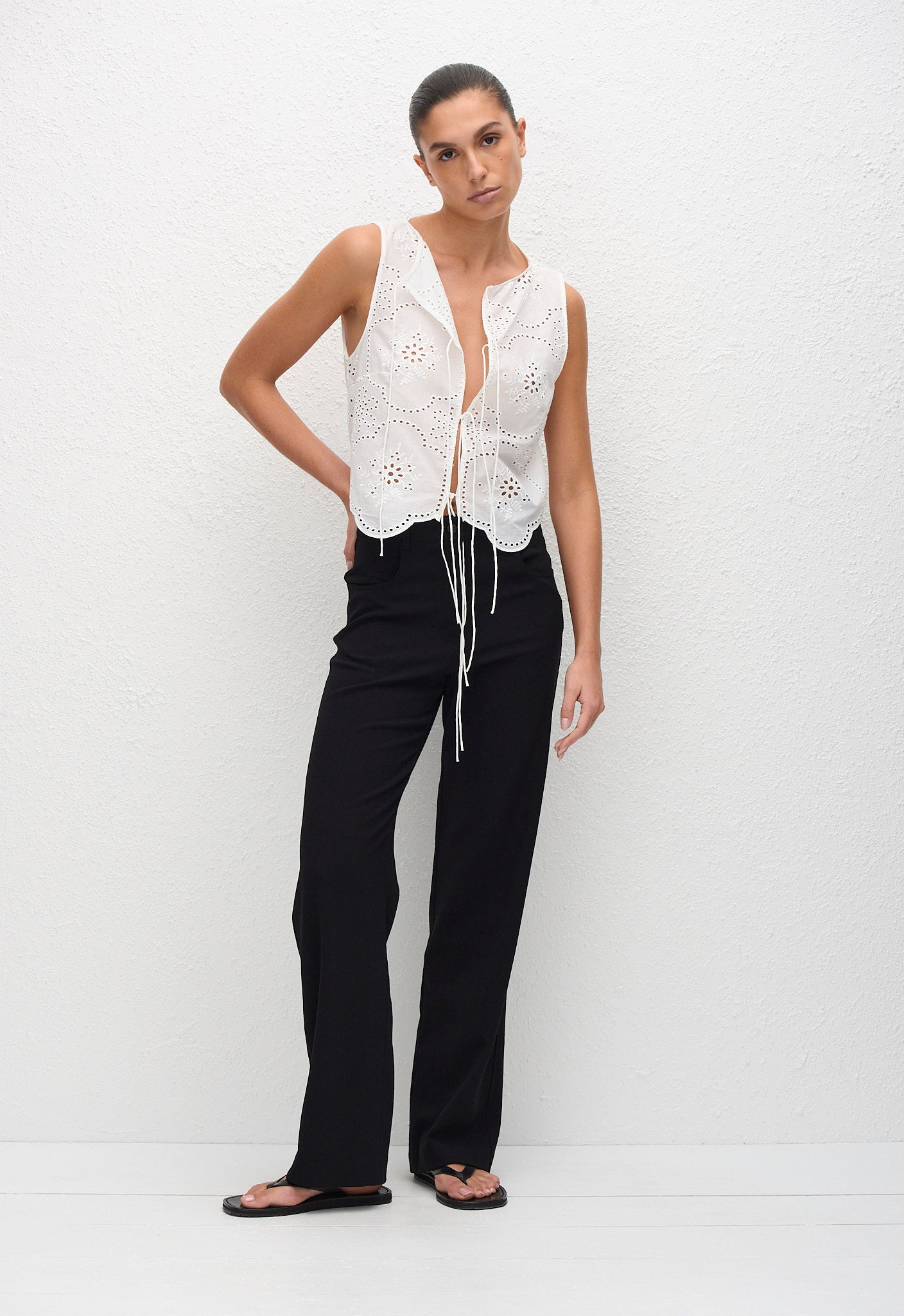 Matteau Broderie Tie Blouse in White - side view