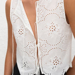 Matteau Broderie Tie Blouse in White - detail view