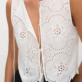 Matteau Broderie Tie Blouse in White - detail view