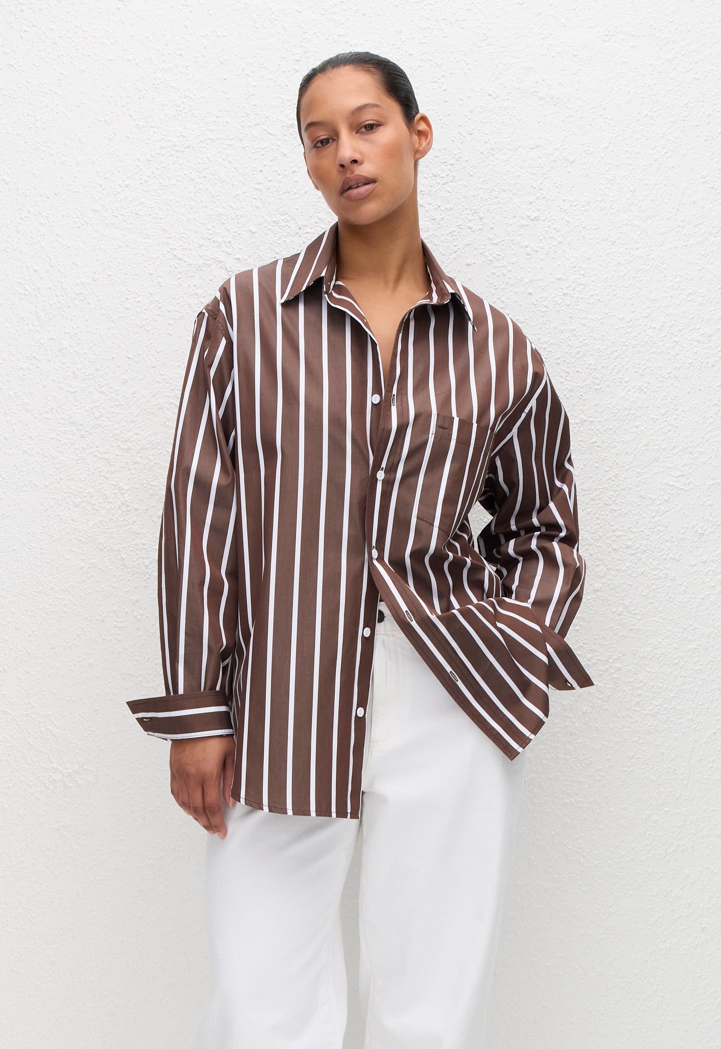 Matteau Classic Stripe Shirt in Chocolate Stripe