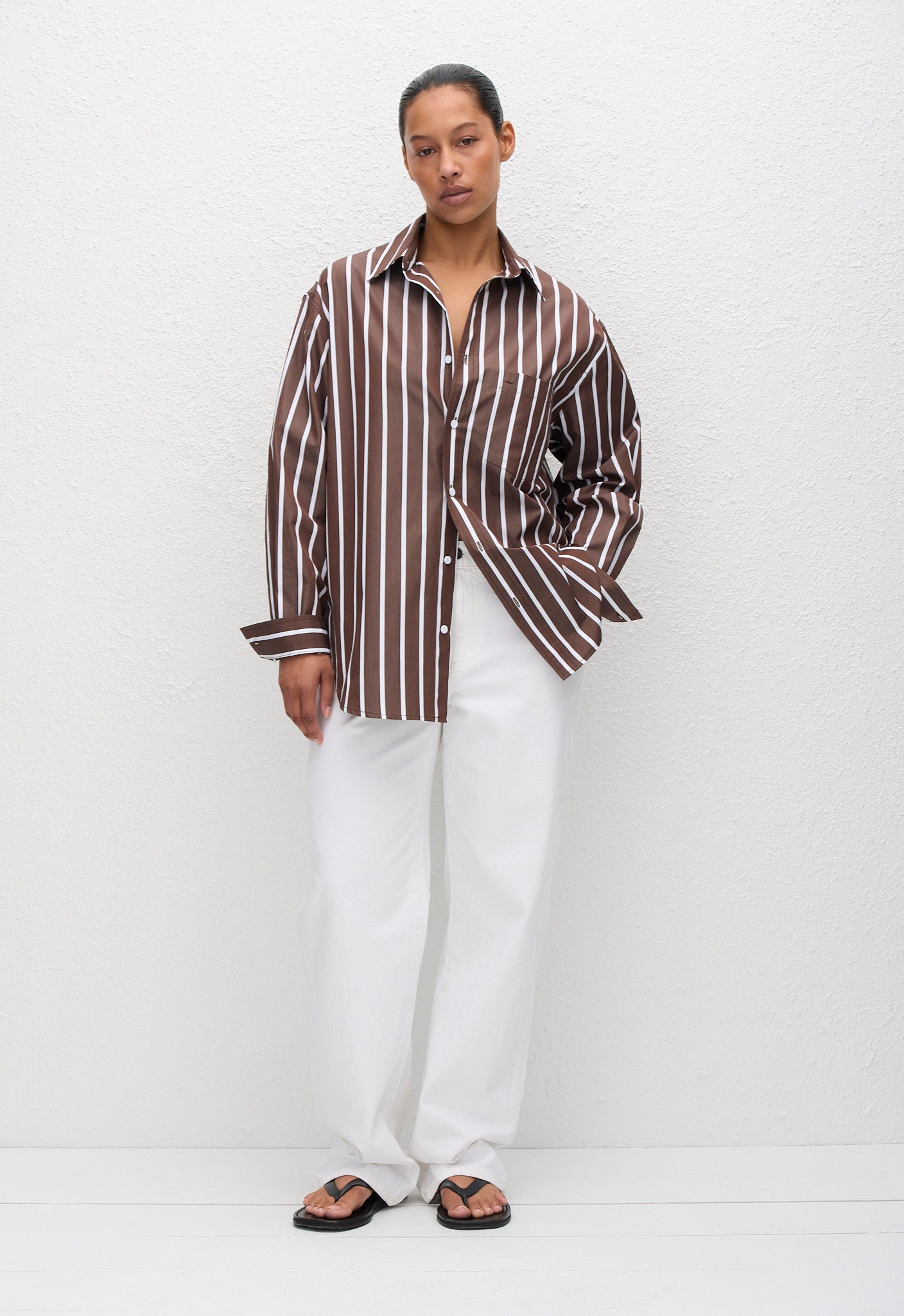 Matteau Classic Stripe Shirt in Chocolate Stripe