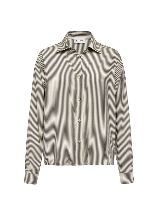 Matteau Fine Stripe Silk Shirt in Monaco Stripe