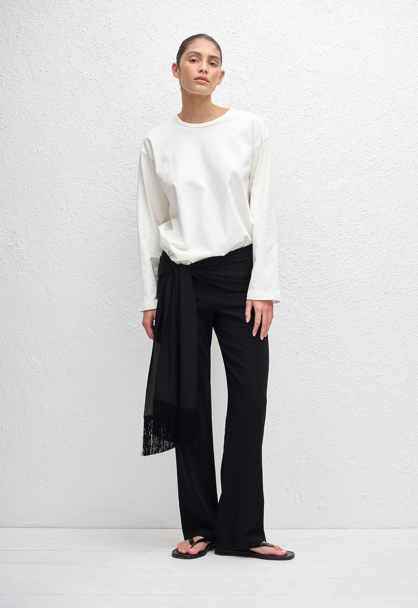 Matteau Fringe Scarf in Black - side view