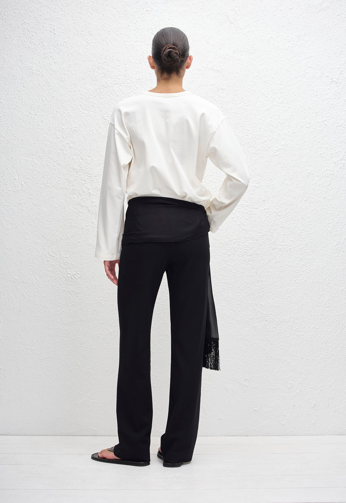 Matteau Fringe Scarf in Black - styled look
