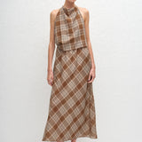 Matteau Layered Halter Midi Dress in Picnic Plaid