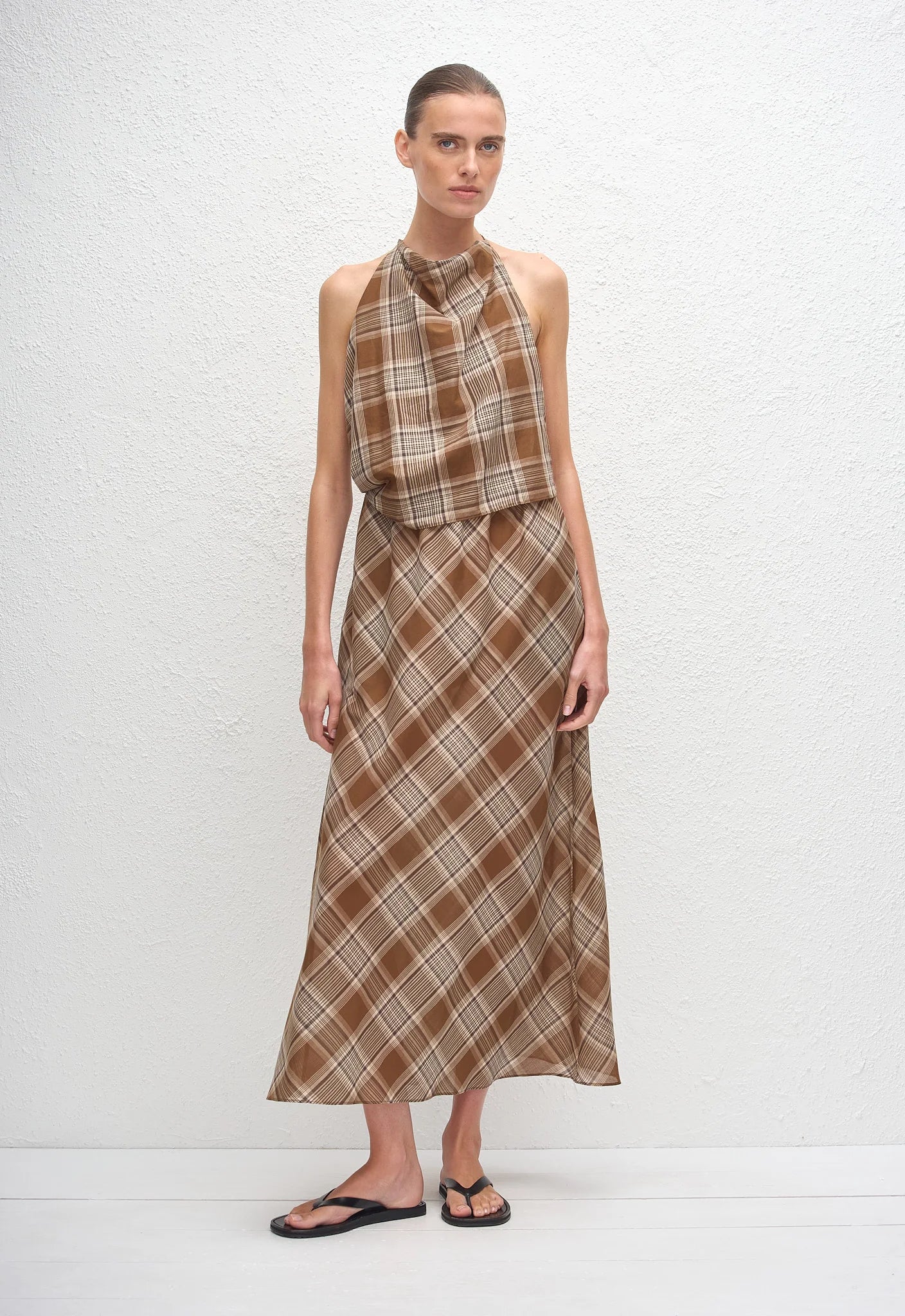 Matteau Layered Halter Midi Dress in Picnic Plaid