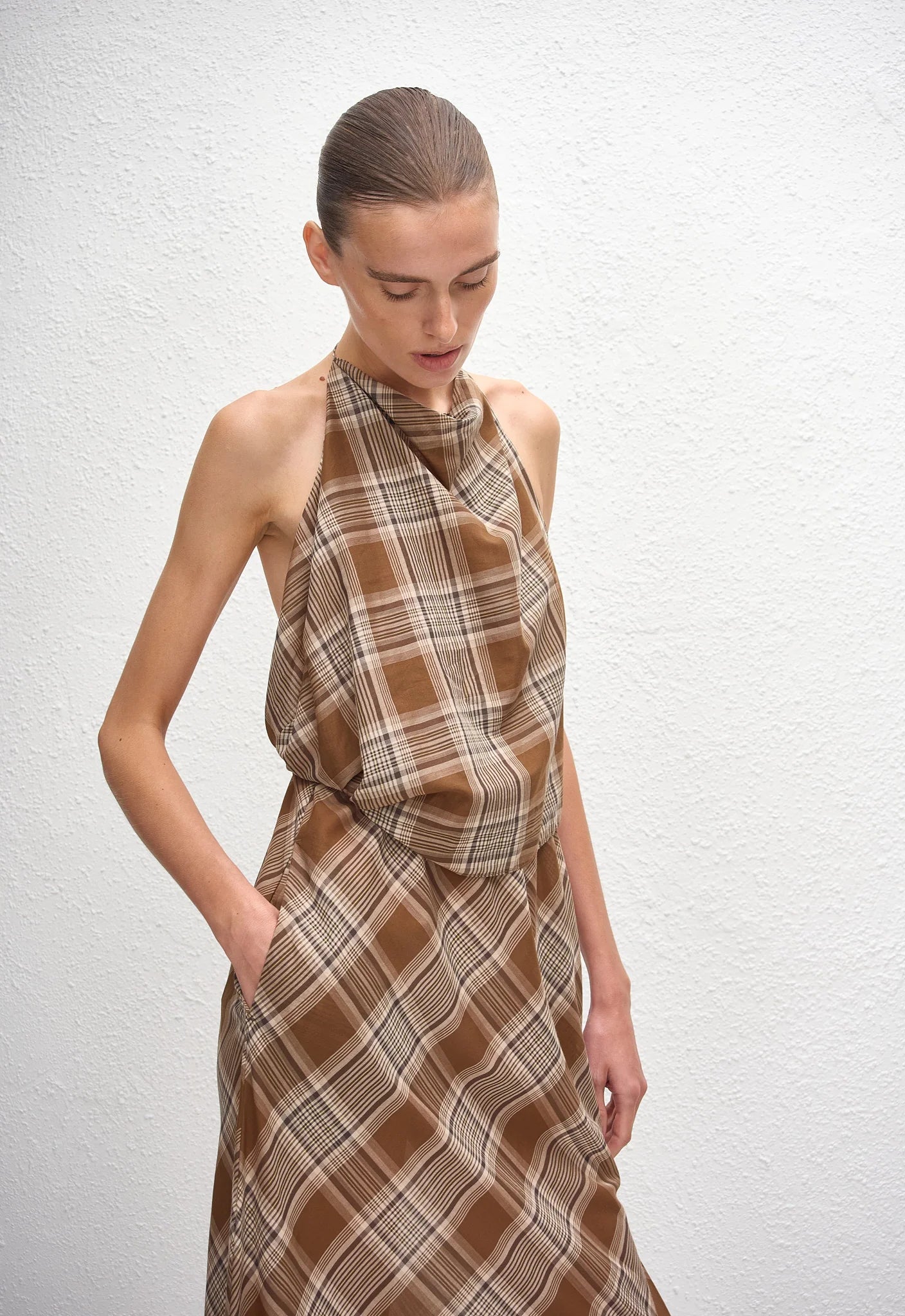 Matteau Layered Halter Midi Dress in Picnic Plaid