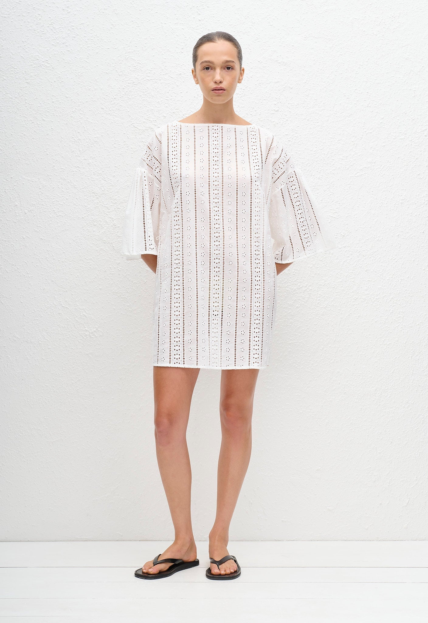 Matteau Magyar Broderie Tee Dress in White - detail view