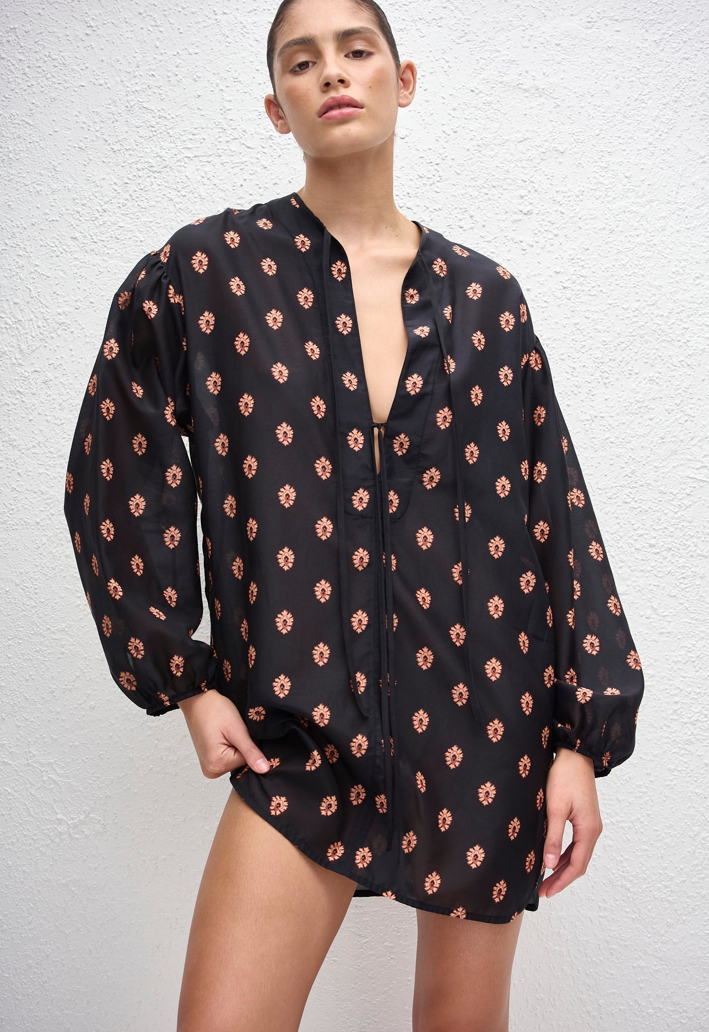Matteau Popover Mini Tie Dress in Vida - detail view