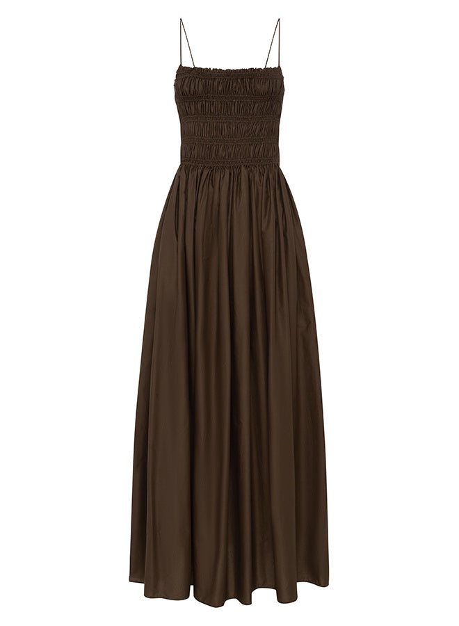 Matteau Shirred Bodice Dress in Chocolate