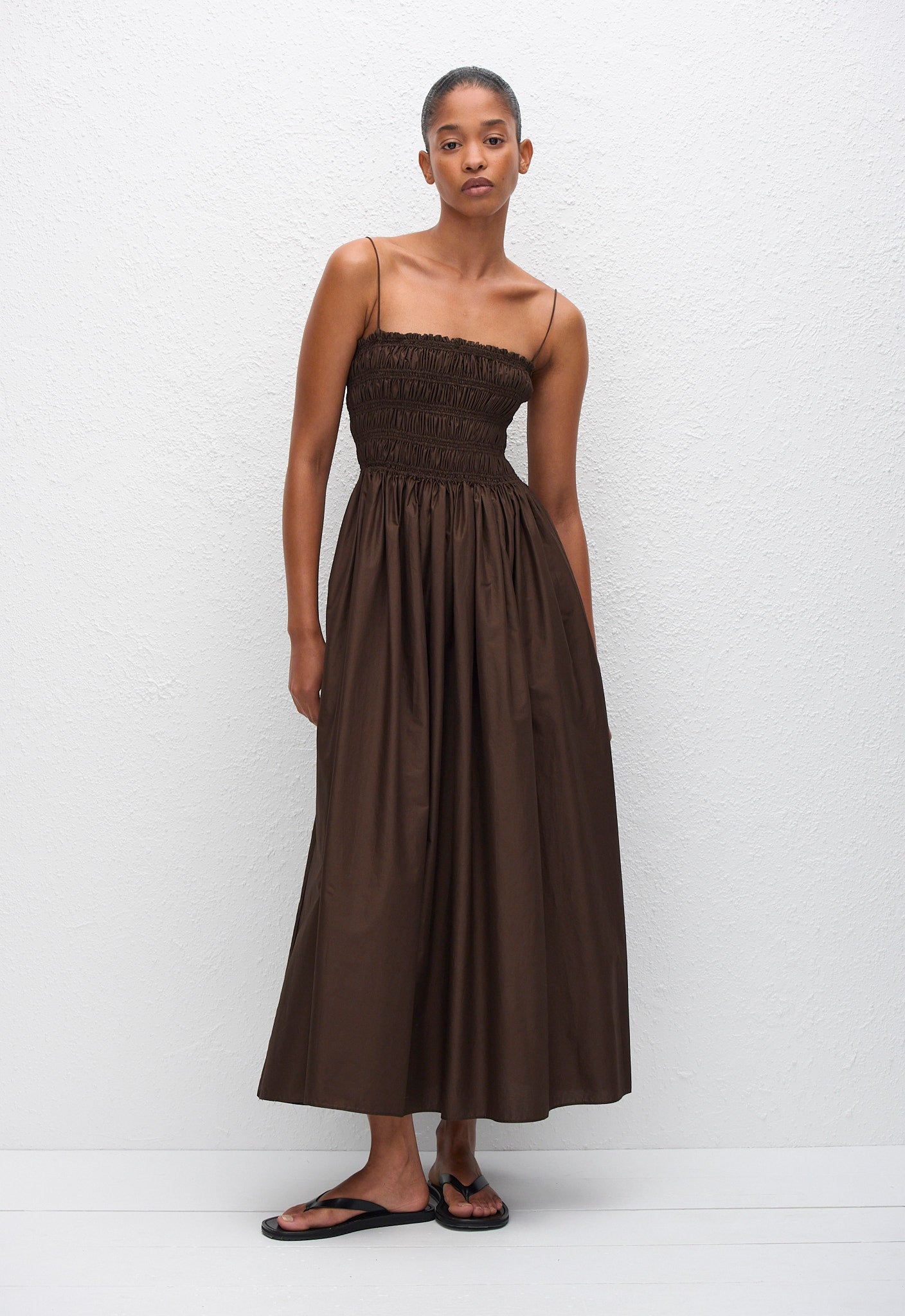 Matteau Shirred Bodice Dress in Chocolate