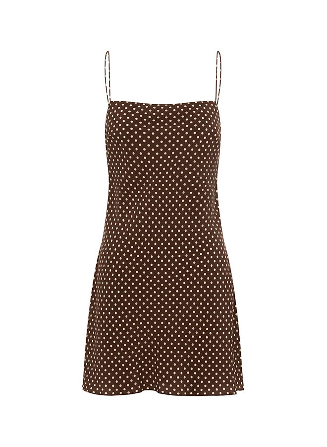 Matteau Square Slip Mini Dress in Chocolate Polka Dot