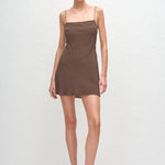 Matteau Square Slip Mini Dress in Chocolate Polka Dot