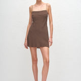 Matteau Square Slip Mini Dress in Chocolate Polka Dot