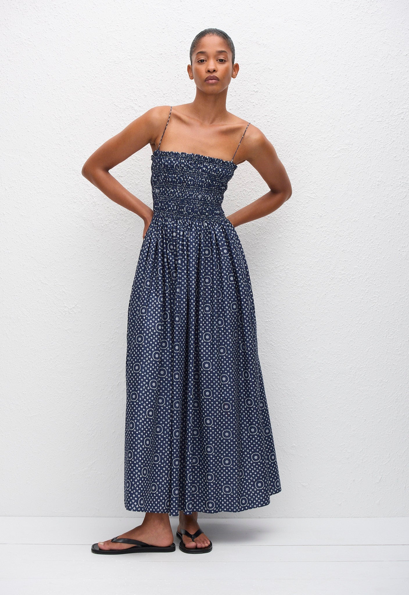 Matteau Shirred Bodice Dress in Bluebell - side view