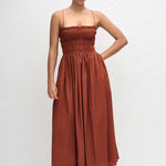 Matteau Shirred Bodice Dress in Garnet - side view