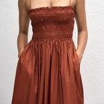 Matteau Shirred Bodice Dress in Garnet - detail view