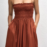 Matteau Shirred Bodice Dress in Garnet - detail view