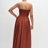 Matteau Shirred Bodice Dress in Garnet - styled look