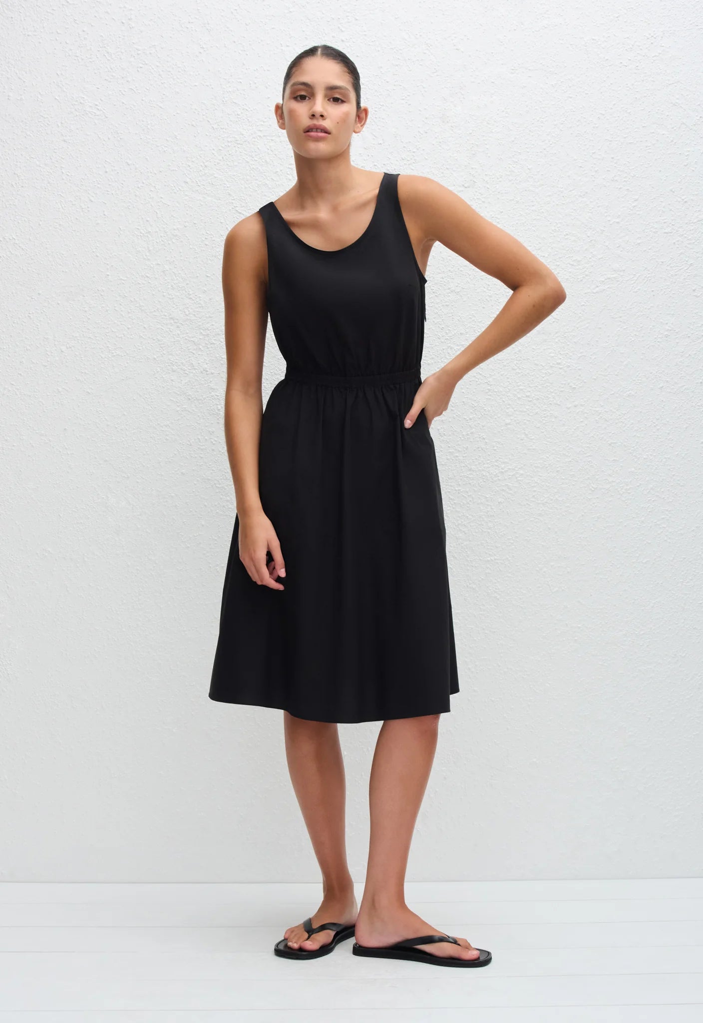 Matteau Drawcord Tank Midi Dress in Black