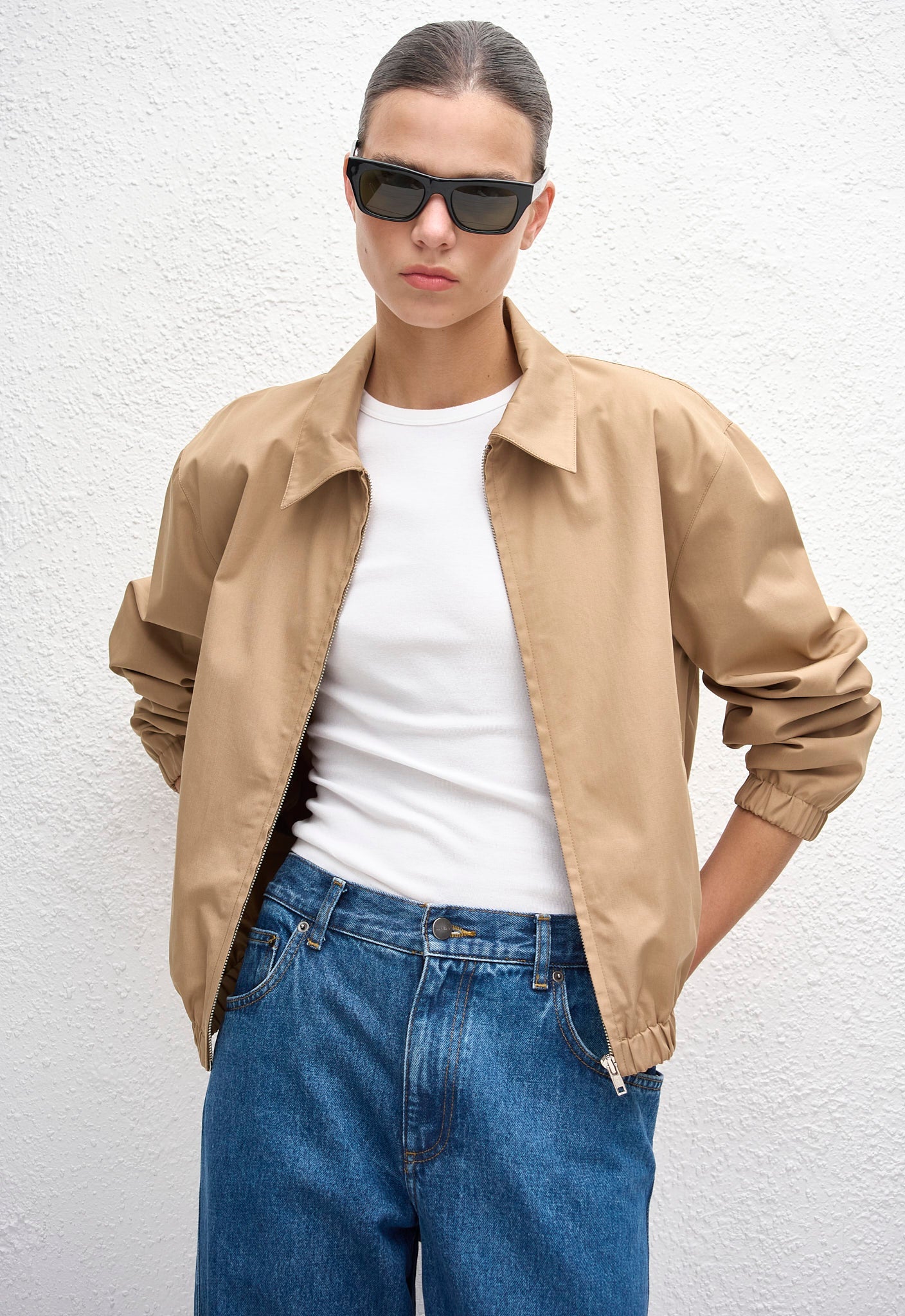 Matteau Twill Bomber Jacket in Camel - detail view