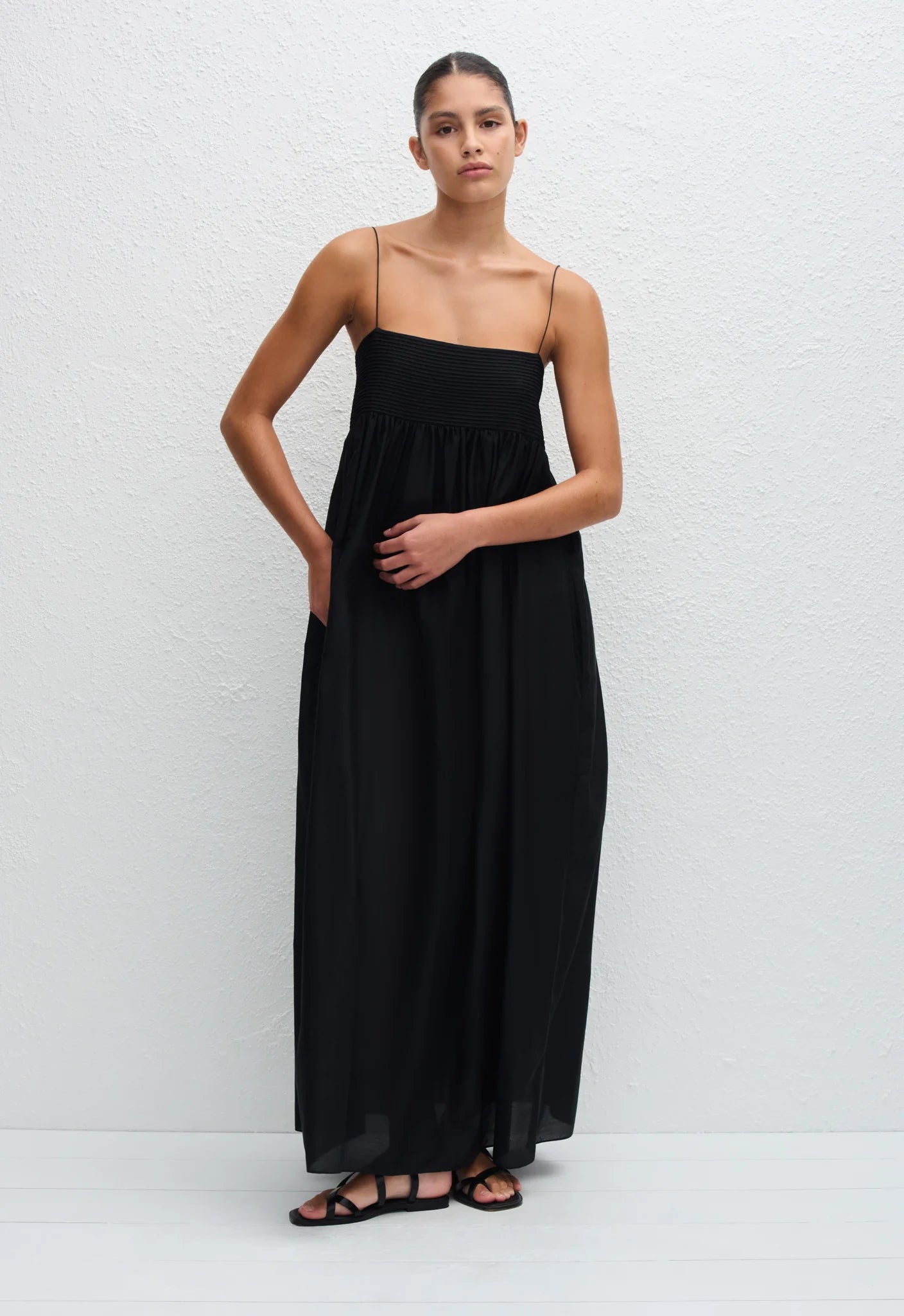 Matteau Empire Pintuck Bodice Dress in Black