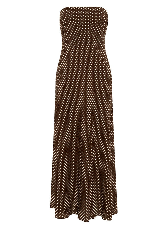 Matteau Bias Column Dress in Chocolate Polka Dot