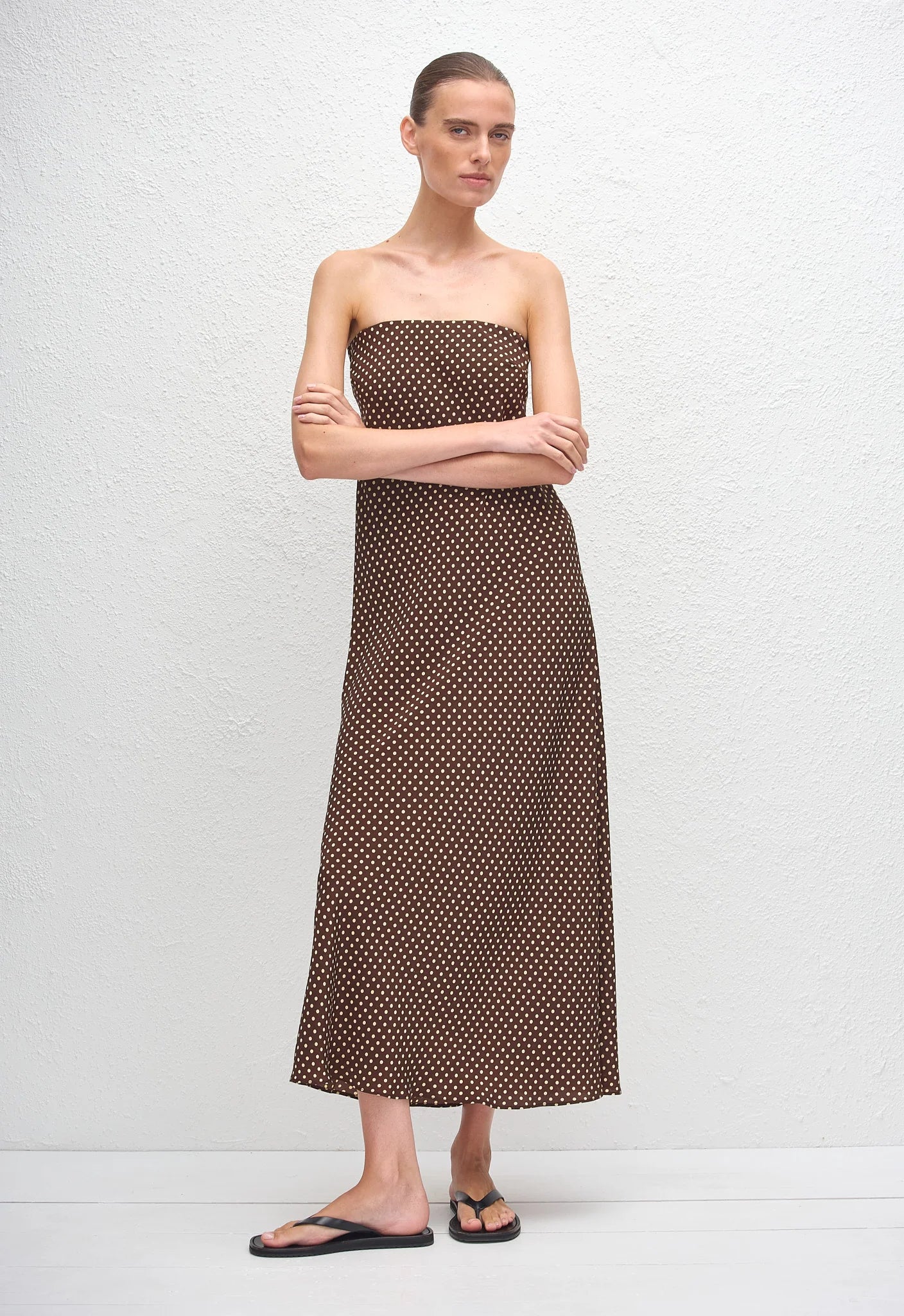 Matteau Bias Column Dress in Chocolate Polka Dot