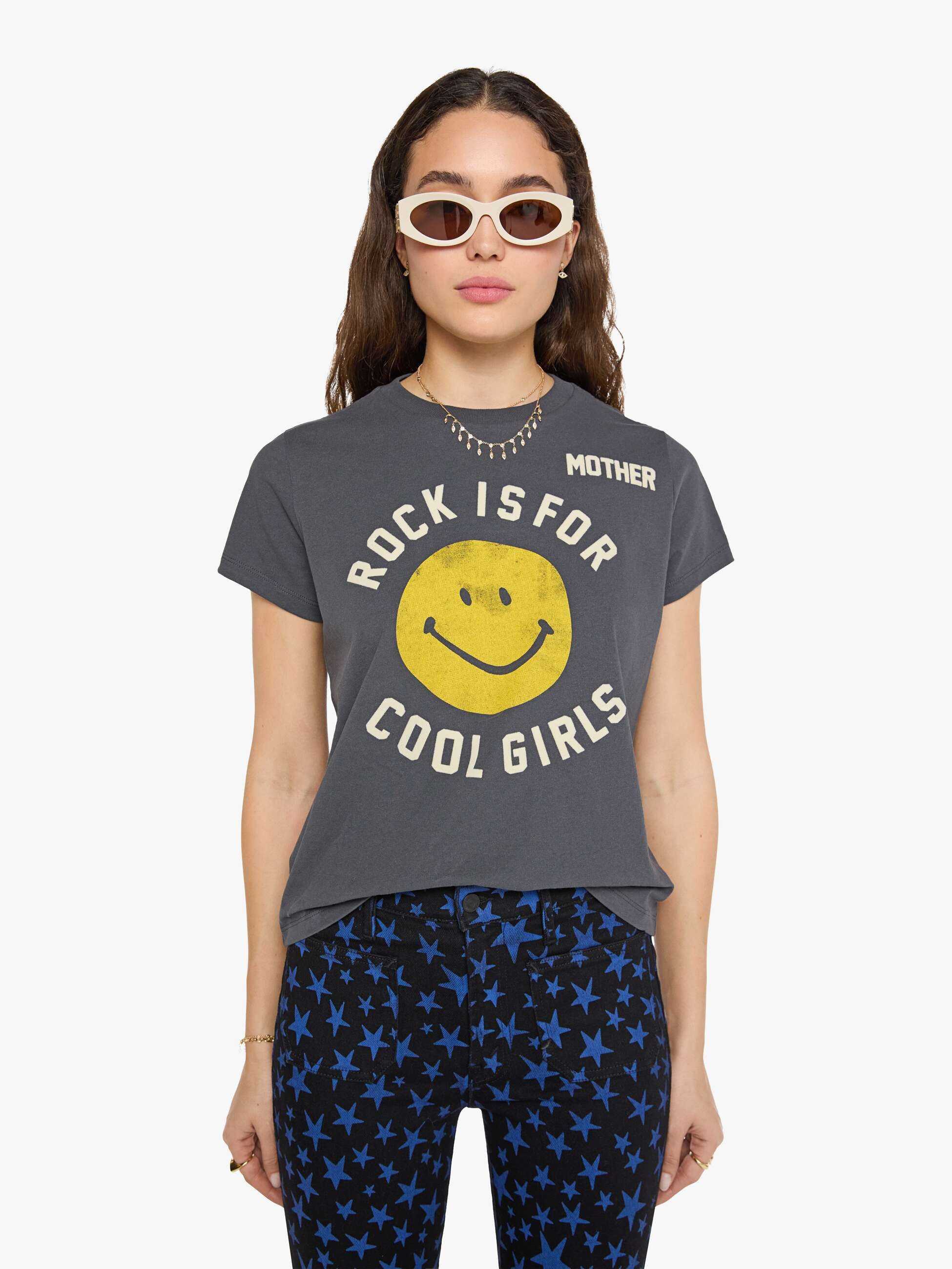 Mother The Boxy Goodie Goodie in Rock Is for Cool Girls - Faded Black Reactive