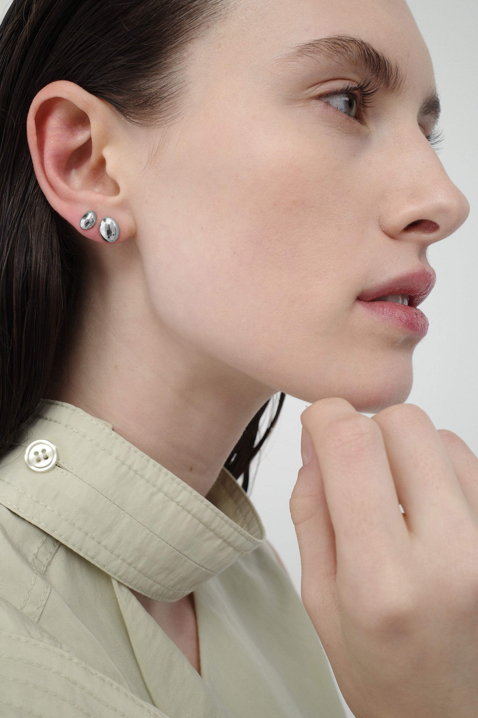 Nina Gordon Figure Studs XSMALL in Silver - side view
