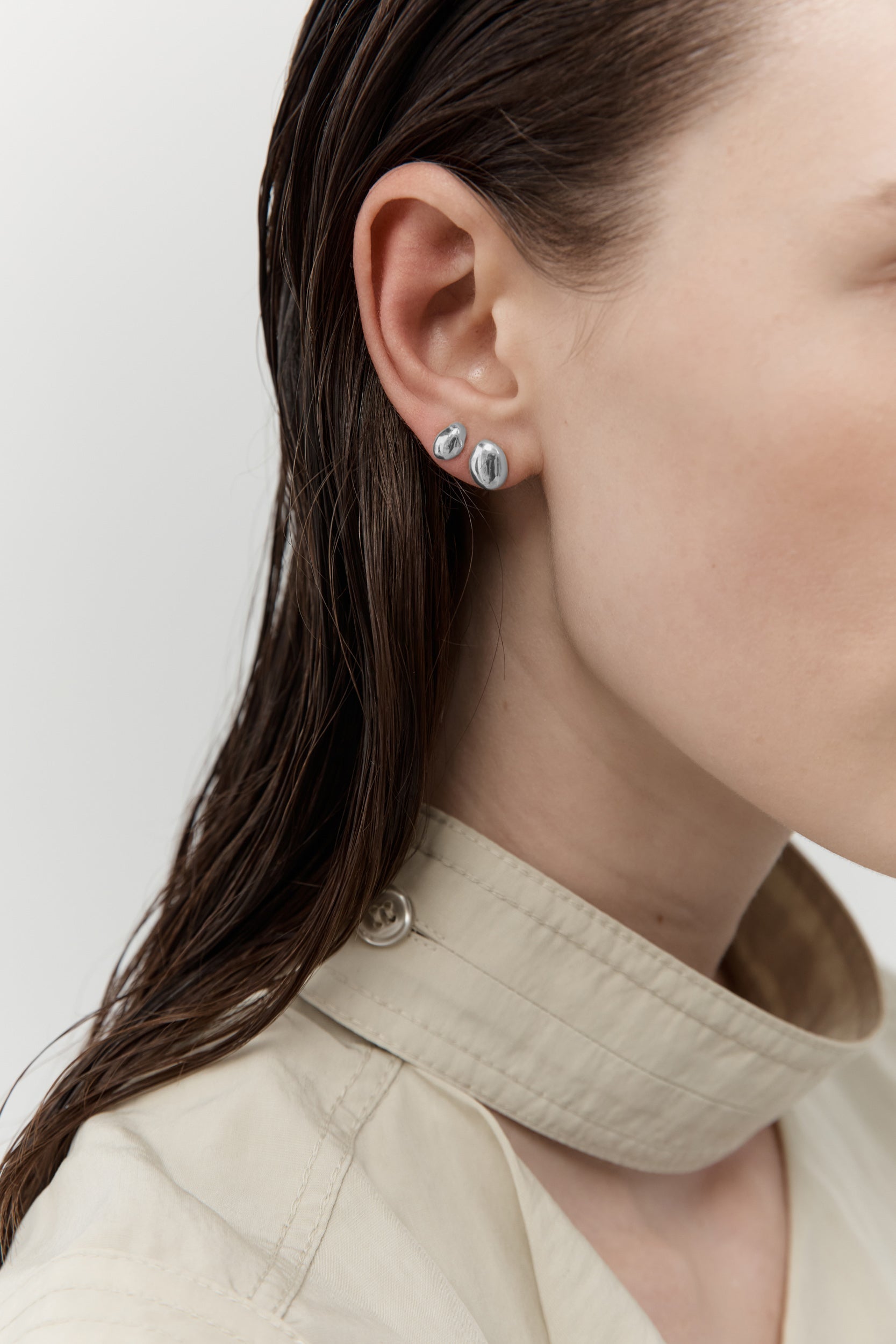Nina Gordon Figure Studs XSMALL in Silver - styled look