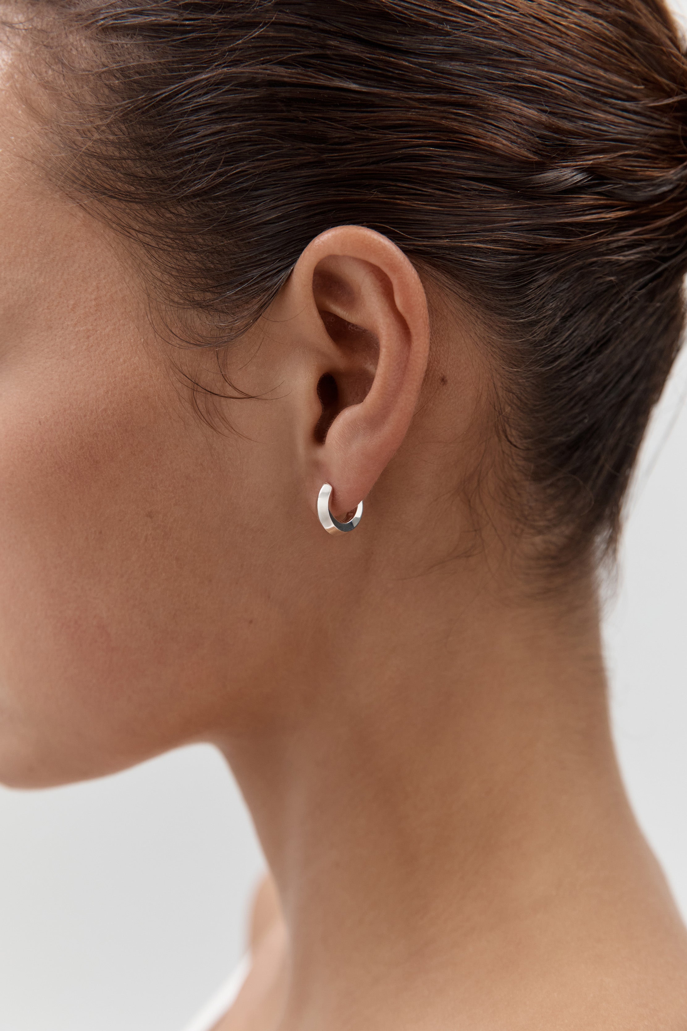 Nina Gordon Low Beam Hoops SMALL in Silver - side view