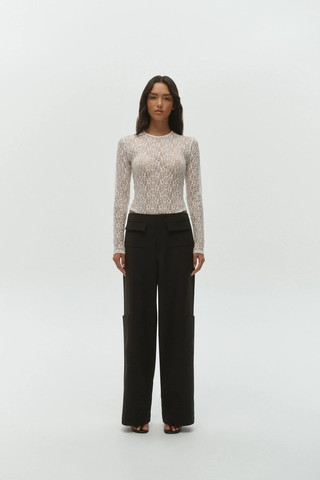One of Others Leo Lace Bodysuit in White - side view