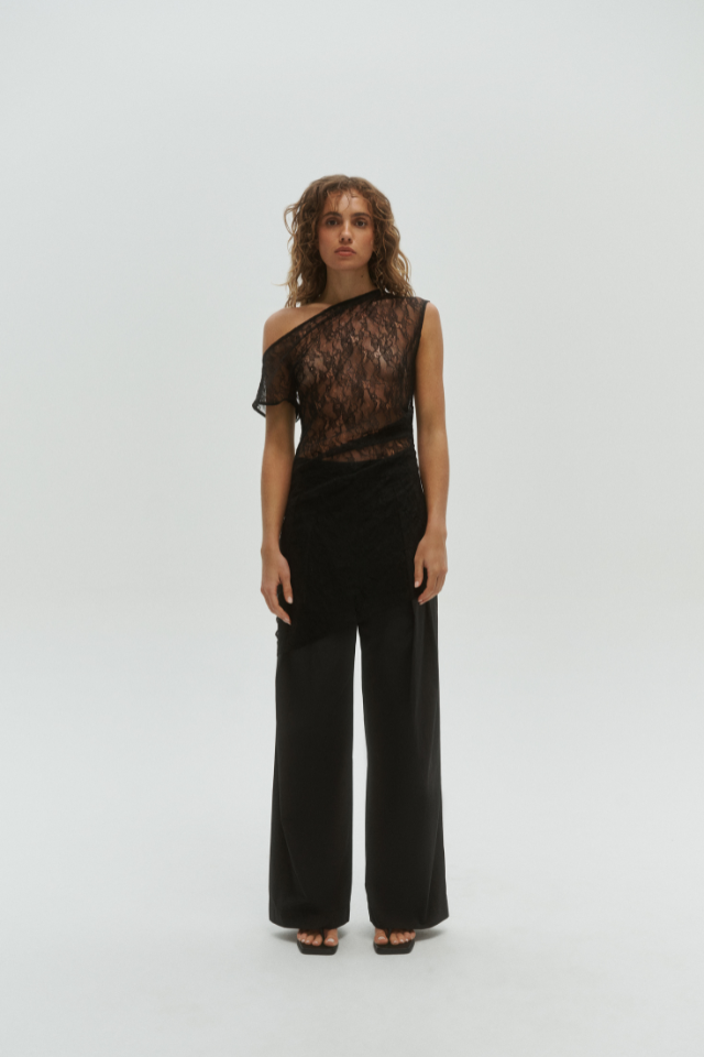 One Of Others Mariana Lace Mini Dress in Black