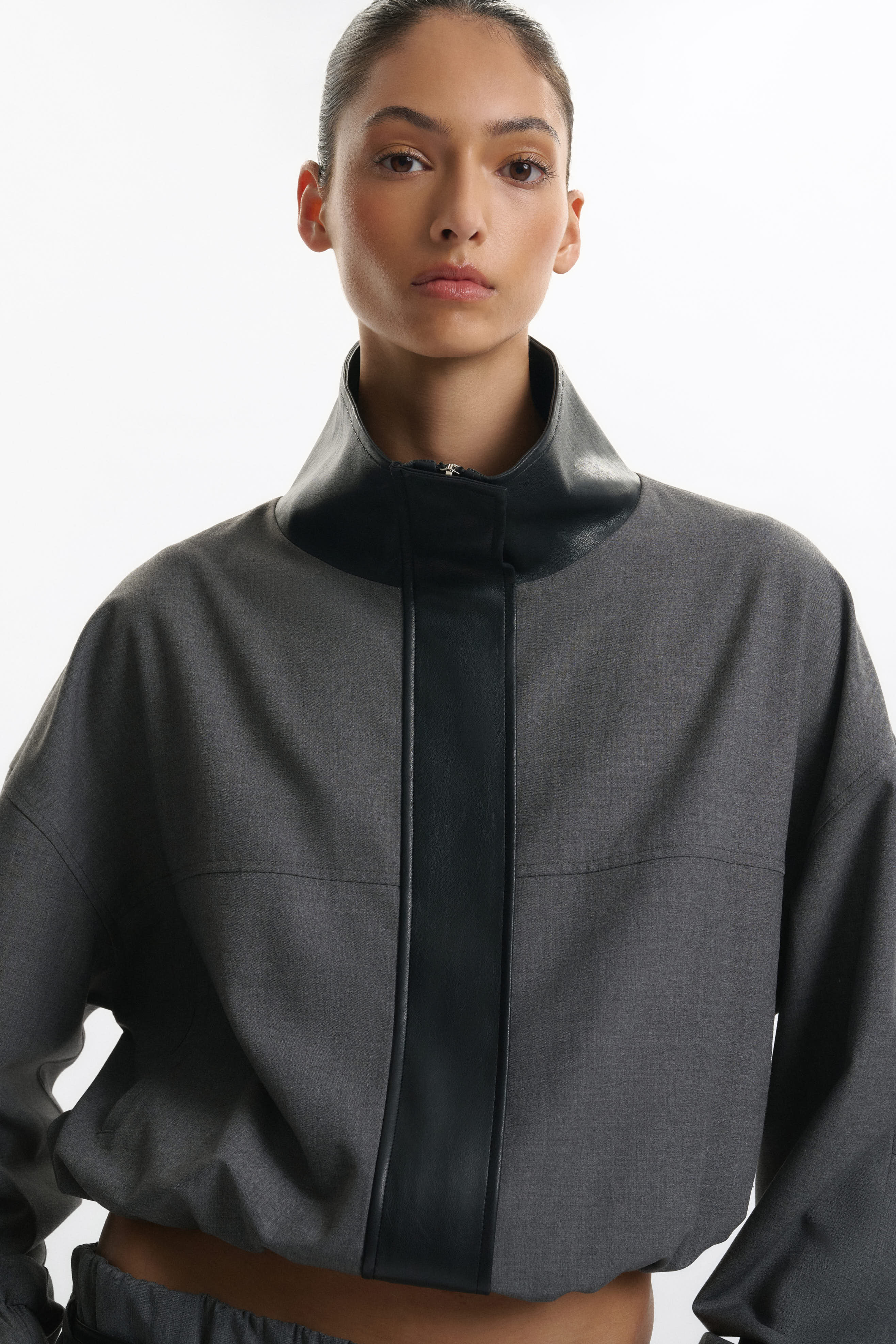One Of Others Tove Bomber in Charcoal and Black - close up