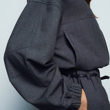 One Of Others Tove Bomber in Charcoal and Black - close up