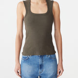 Bassike Low Scooped Rib Tank in Ash